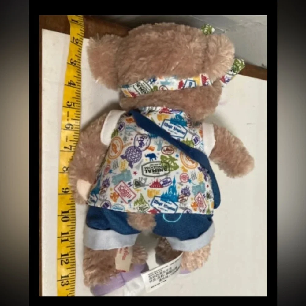Disney Duffy Bear Plush with Blue Bag and Patterned Outfit